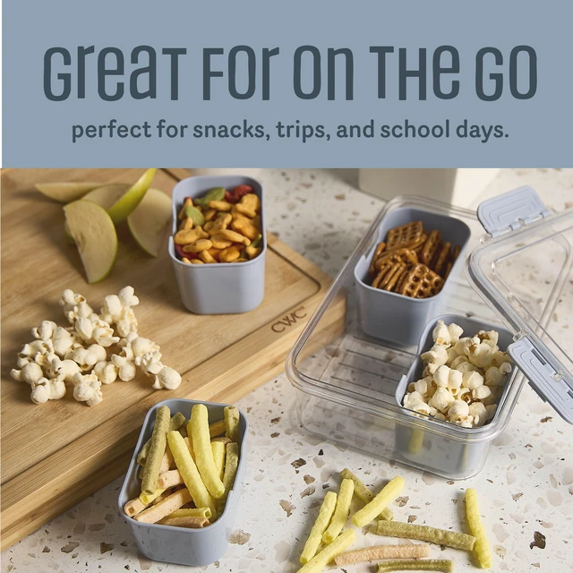 Alt view image 4 of 6 - Cook With Color 4-Compartment Mini Snackle Box with Lids, Divided Serving Tray, Charcuterie and Snack Container, Dishwasher Safe, Blue