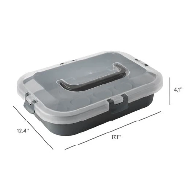Alt view image 4 of 7 - Mainstays Rectangular Cupcake & Cake Carrier with Lid, Handle, Clasps & Removeable Flippible Cupcake Tray, Grey Plastic