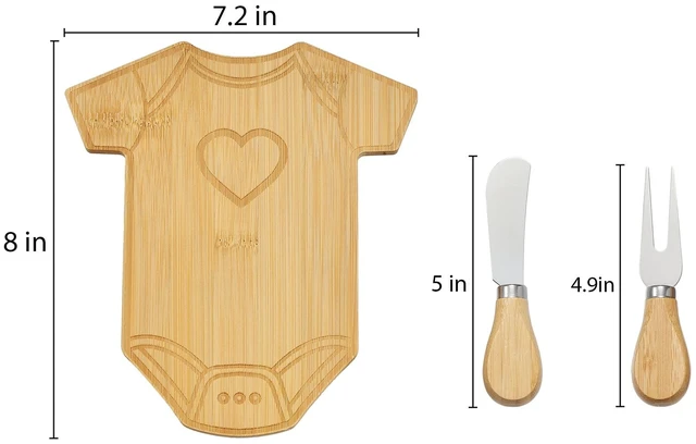 Alt view image 2 of 5 - Way To Celebrate 3-Piece 8in Bamboo Onesie-Shaped Charcuterie Board Set with Cheese Knife and Fork