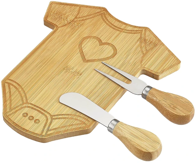Alt view image 4 of 5 - Way To Celebrate 3-Piece 8in Bamboo Onesie-Shaped Charcuterie Board Set with Cheese Knife and Fork