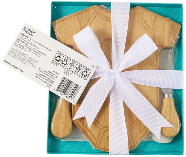 Alt view image 3 of 5 - Way To Celebrate 3-Piece 8in Bamboo Onesie-Shaped Charcuterie Board Set with Cheese Knife and Fork