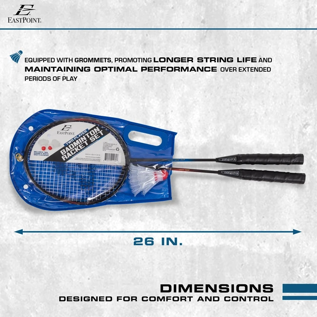 Alt view image 2 of 7 - EastPoint Sports 2-Player Badminton Racket Set, 2 Rackets with Steel Shafts, 2 Shuttlecock Birdies
