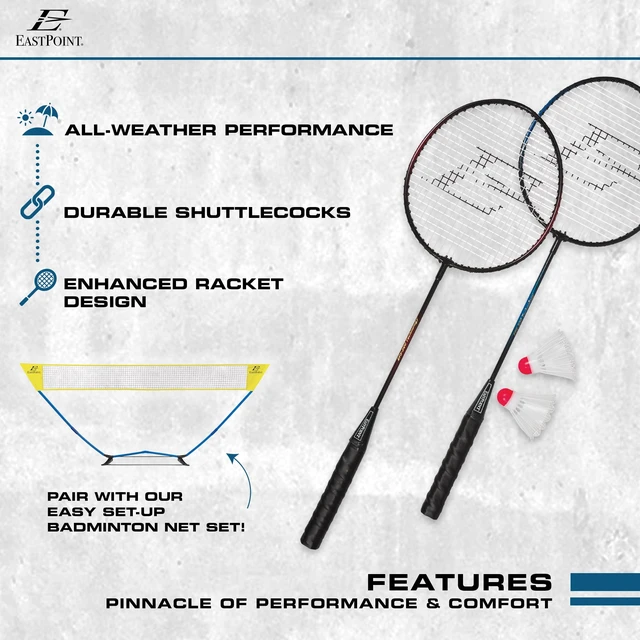 Alt view image 7 of 7 - EastPoint Sports 2-Player Badminton Racket Set, 2 Rackets with Steel Shafts, 2 Shuttlecock Birdies
