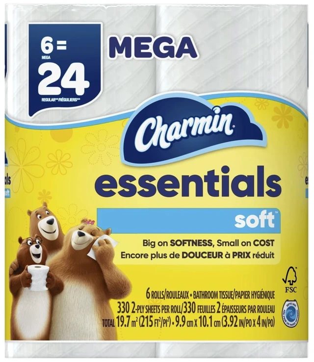 Alt view image 5 of 6 - Charmin Essentials Soft Toilet Paper, 6 Mega Rolls (330 Sheets per Roll)