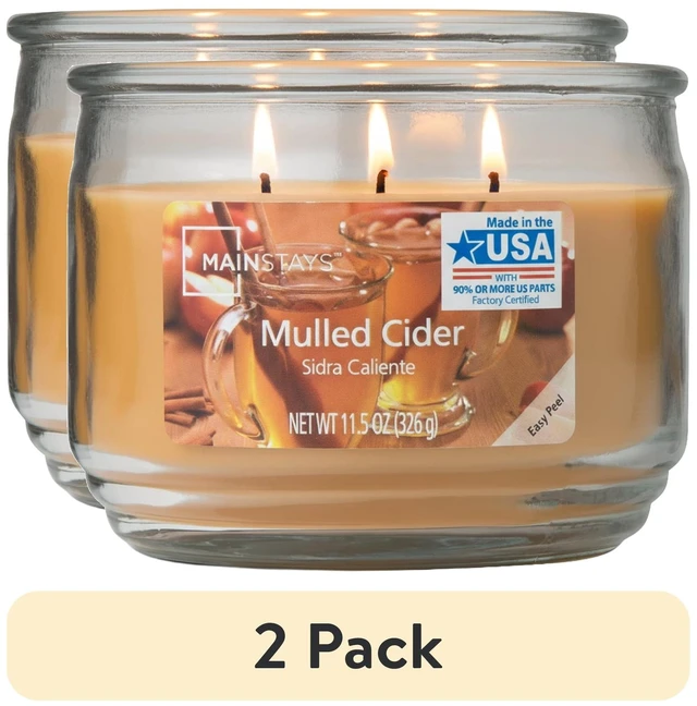 Main image of Mainstays Mulled Cider 3-Wick Scented Glass Jar Candle, 11.5 oz (2 Pack)
