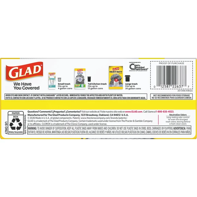 Alt view image 4 of 5 - Glad ForceFlex MaxStrength LeakGuard 13-Gallon Tall Kitchen Trash Bags, Sunshine Lemon Scent, 20 Bags