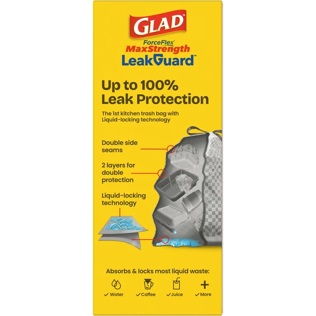 Alt view image 3 of 5 - Glad ForceFlex MaxStrength LeakGuard 13-Gallon Tall Kitchen Trash Bags, Sunshine Lemon Scent, 20 Bags