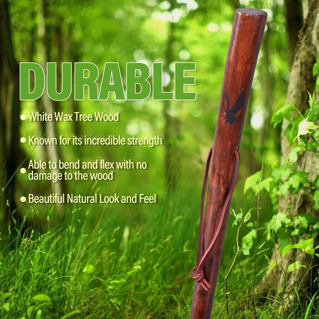 Alt view image 3 of 7 - 55-Inch Rustic Wood Walking Stick with Traditional Style Handle for Men and Women
