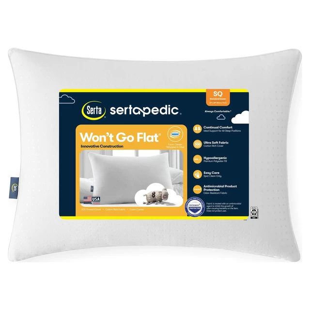 Main image of Sertapedic Won't Go Flat Pillow, Standard/Queen
