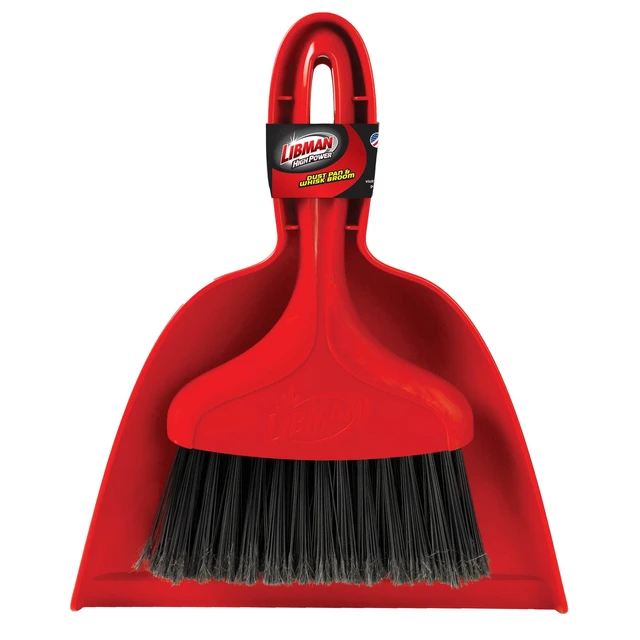 Alt view image 6 of 6 - Libman Heavy Duty Whisk Broom Dustpan Combo with Red Handle and Black Fibers