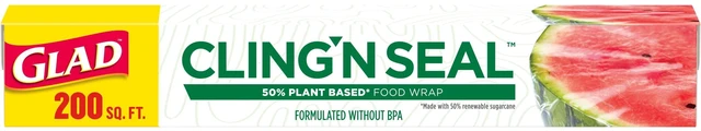 Main image of Glad Cling'N Seal Plant Based Food Wrap, 200 Sq Ft Roll