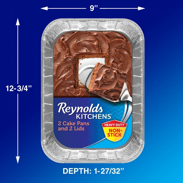 Alt view image 2 of 5 - Reynolds Kitchens Non-Stick Disposable Aluminum Baking Pans with Lids, 13 x 9 in, 2 Count, Blue