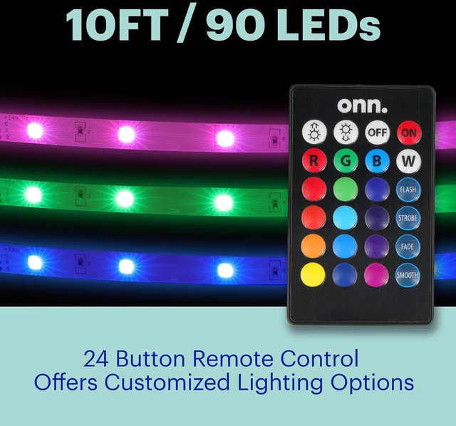 Alt view image 2 of 6 - Onn Multicolor LED Light Strip with Remote Control, 10ft