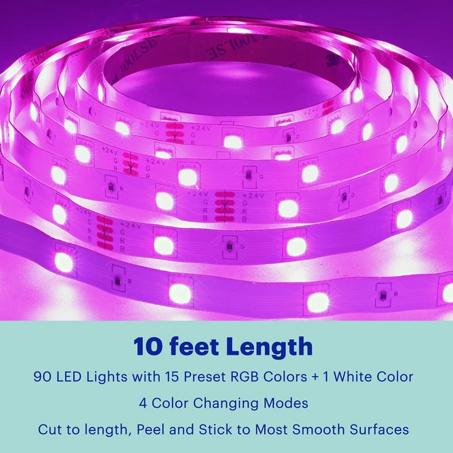 Alt view image 3 of 6 - Onn Multicolor LED Light Strip with Remote Control, 10ft