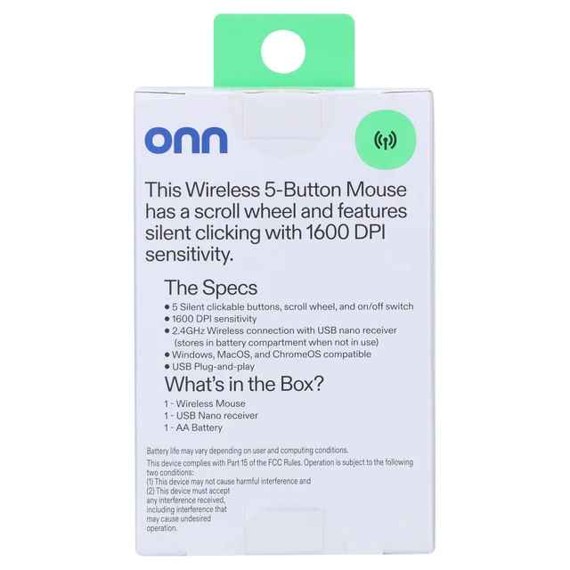 Alt view image 4 of 6 - Onn Silent Wireless 5-Button Mouse, 1600 DPI, USB Nano Receiver, Pink