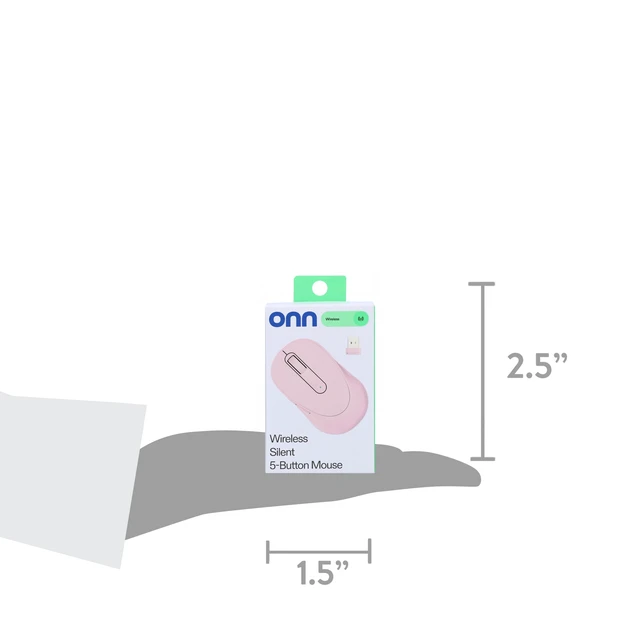Alt view image 5 of 6 - Onn Silent Wireless 5-Button Mouse, 1600 DPI, USB Nano Receiver, Pink
