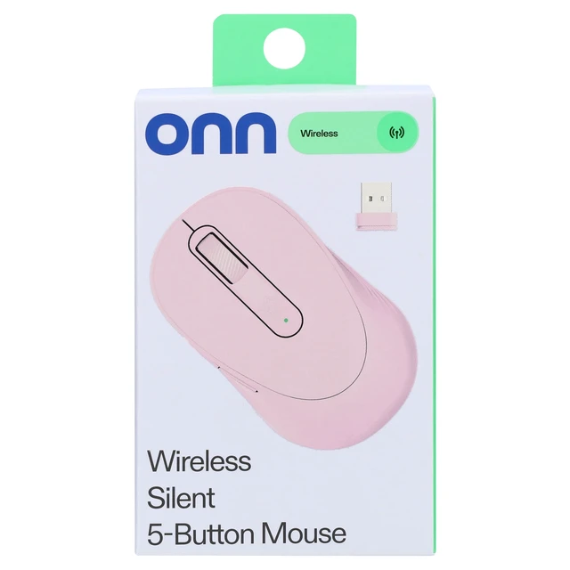 Alt view image 6 of 6 - Onn Silent Wireless 5-Button Mouse, 1600 DPI, USB Nano Receiver, Pink