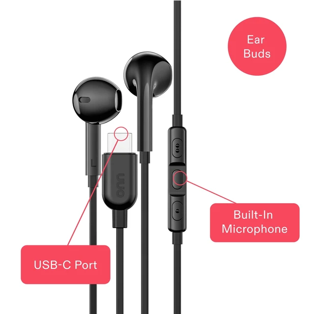Alt view image 5 of 6 - onn Earbuds with USB-C Connector, Black