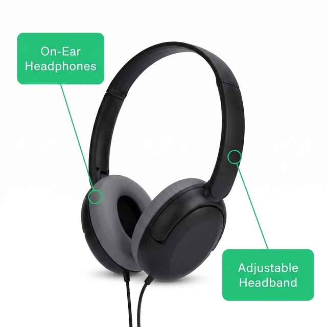 Alt view image 6 of 6 - Onn On-Ear Headphones with 3.5mm Connector, Black