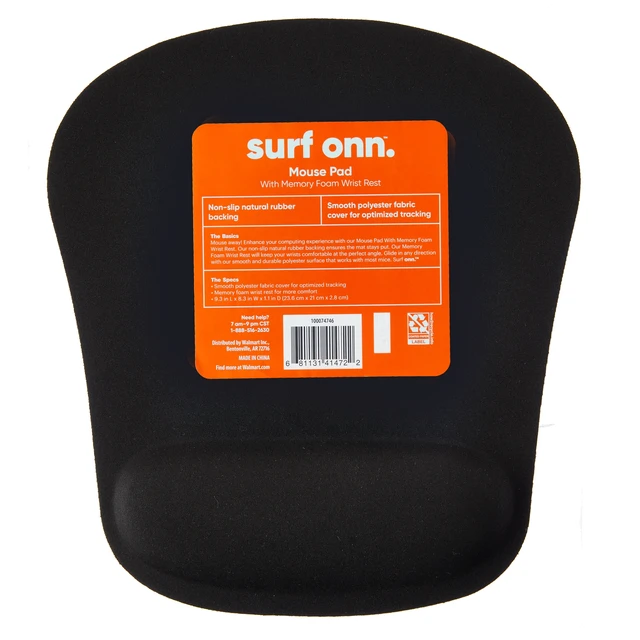 Alt view image 5 of 5 - Onn. Mouse Pad with Memory Foam Wrist Rest, Black