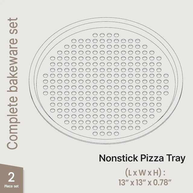 Alt view image 6 of 6 - Bakken Round Perforated Carbon Steel Pizza Baking Pan with Non-Stick Marble Coating, Oversized Silicone Handle, Gray, 2 Pack