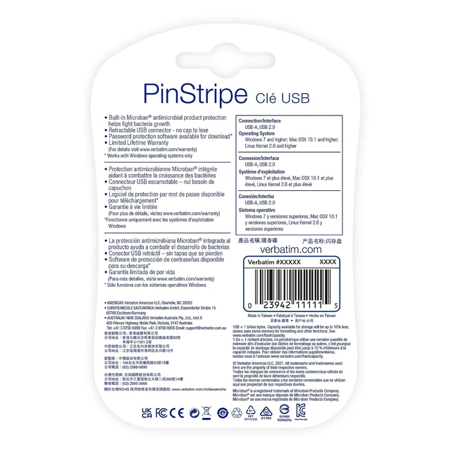 Alt view image 6 of 7 - Verbatim Pinstripe 16GB USB Flash Drive, Black