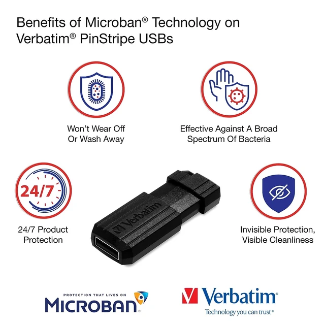 Alt view image 3 of 7 - Verbatim Pinstripe 16GB USB Flash Drive, Black