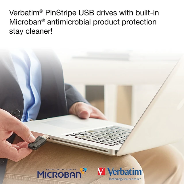 Alt view image 7 of 7 - Verbatim Pinstripe 16GB USB Flash Drive, Black