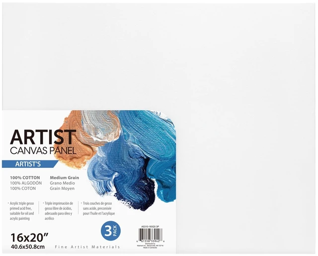 Main image of 100% Cotton Acid-Free Artist Canvas Panel, White, 16"x20", 3-Pack, Deluxe
