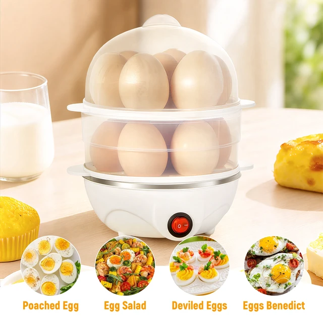 Alt view image 5 of 7 - GARITIN Electric Egg Cooker, 14 Egg Double-Tier, Auto Shut Off, Hard Boiled, Poacher, Omelet Maker & Vegetable Steamer, White