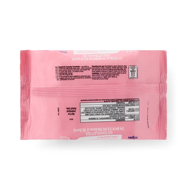 Alt view image 4 of 6 - Equate Pink Grapefruit Cleansing Towelettes, 80 Count