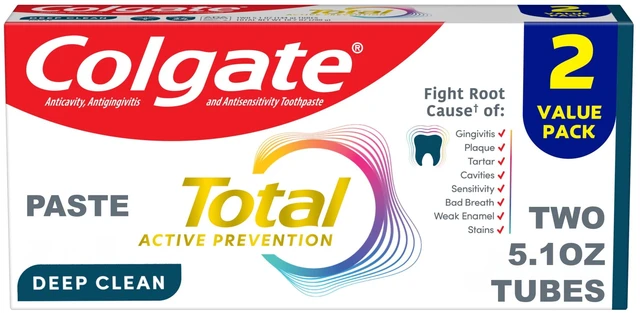 Main image of Colgate Total Active Prevention Deep Clean Toothpaste 5.1 oz 2 Pack Mint