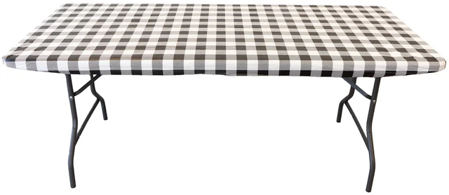 Main image of Waverly Inspirations 6 ft Table Elastic-Fitted Vinyl Tablecover with Flannel Backing, 72 x 30 in, Gingham Black, 1 Pack