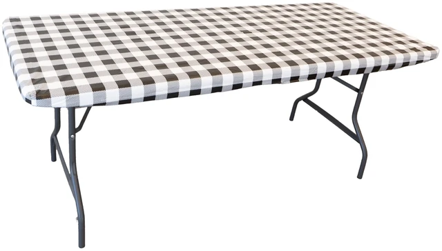Alt view image 3 of 6 - Waverly Inspirations 6 ft Table Elastic-Fitted Vinyl Tablecover with Flannel Backing, 72 x 30 in, Gingham Black, 1 Pack