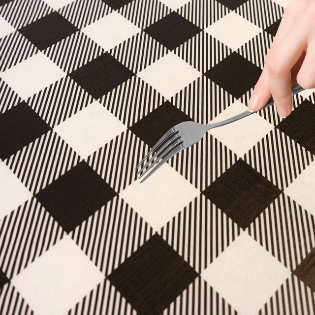 Alt view image 4 of 6 - Waverly Inspirations 6 ft Table Elastic-Fitted Vinyl Tablecover with Flannel Backing, 72 x 30 in, Gingham Black, 1 Pack