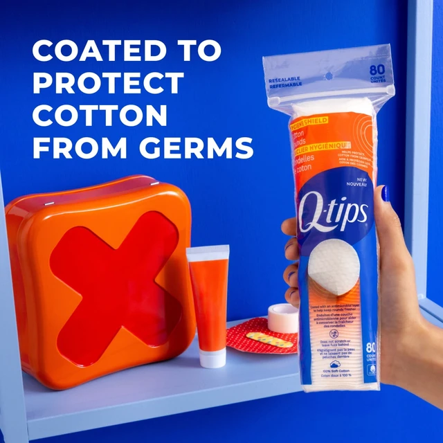 Alt view image 2 of 5 - Q-tips Hygiene Shield 100% Cotton Rounds, Lint-Free Makeup Remover & Skin Care Pads, 80 Count
