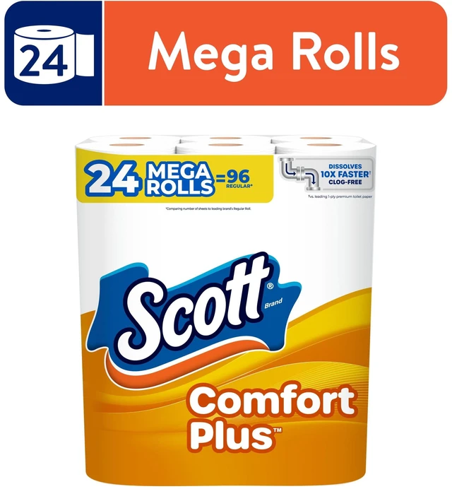Main image of Scott ComfortPlus 1-Ply Toilet Paper, 24 Mega Rolls