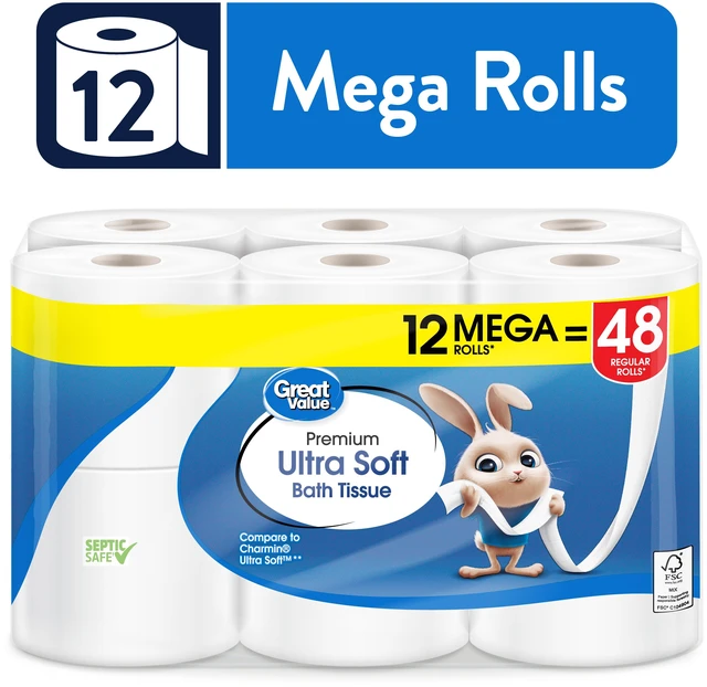 Main image of Great Value Ultra Soft Toilet Paper, 12 Mega Rolls