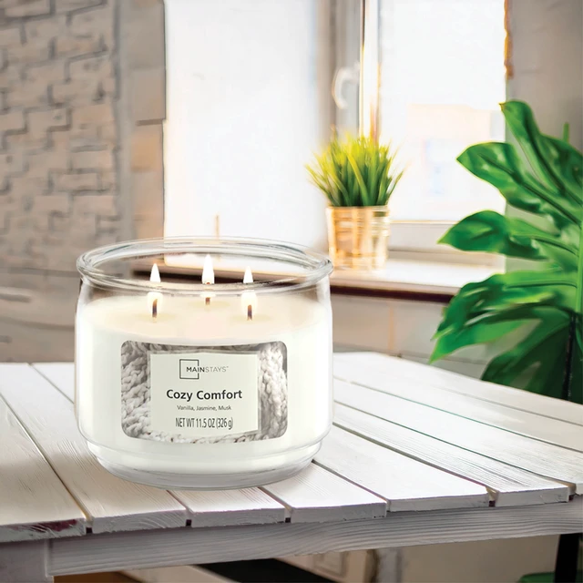 Alt view image 4 of 6 - Mainstays Cozy Comfort 3-Wick Scented Glass Jar Candle, 11.5oz