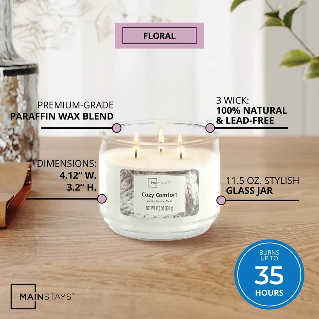 Alt view image 3 of 6 - Mainstays Cozy Comfort 3-Wick Scented Glass Jar Candle, 11.5oz