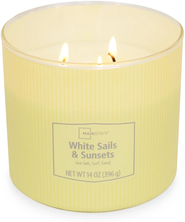 Main image of Mainstays 3-Wick Textured Wrapped Candle 14oz, White Sails and Sunsets