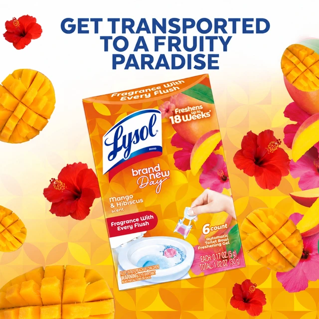 Alt view image 3 of 5 - Lysol Brand New Day Automatic Toilet Bowl Click Gel Cleaner, Mango & Hibiscus, 6 Count
