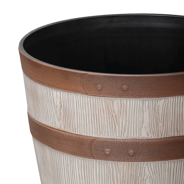 Alt view image 5 of 6 - Better Homes & Gardens Whiskey Barrel Round Recycled Resin Planter, Light Brown, 12.9in x 12.9in x 10in