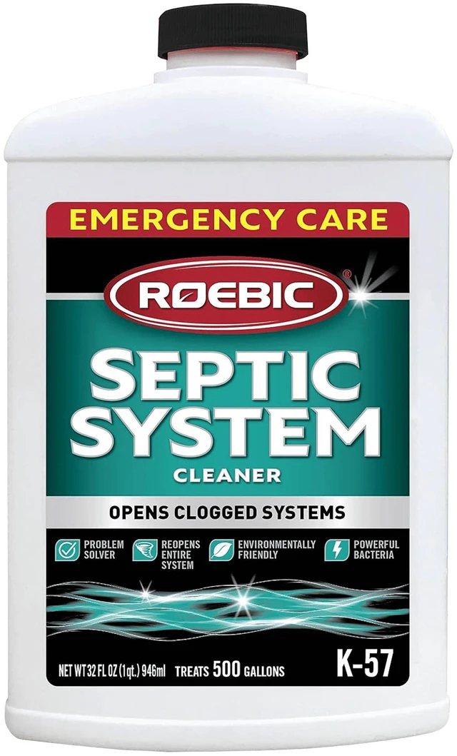 Main image of Roebic K-57 Septic System Drain Cleaner, Liquid with Bacteria Enzymes, Safe for Bathroom Toilet, Treats 500Gallons, 32oz