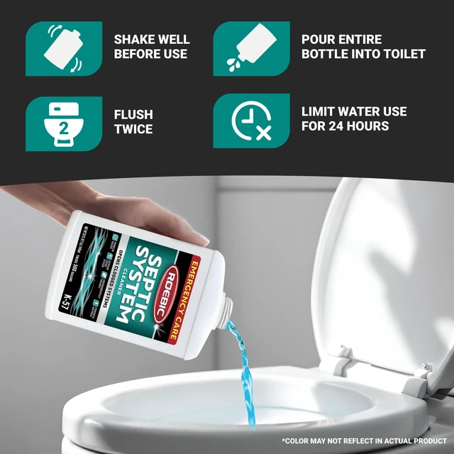 Alt view image 3 of 6 - Roebic K-57 Septic System Drain Cleaner, Liquid with Bacteria Enzymes, Safe for Bathroom Toilet, Treats 500Gallons, 32oz