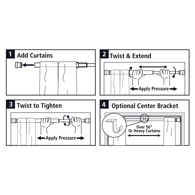 Alt view image 5 of 5 - Mainstays 1" Black Adjustable Tension Window Curtain Rod, 48-84"