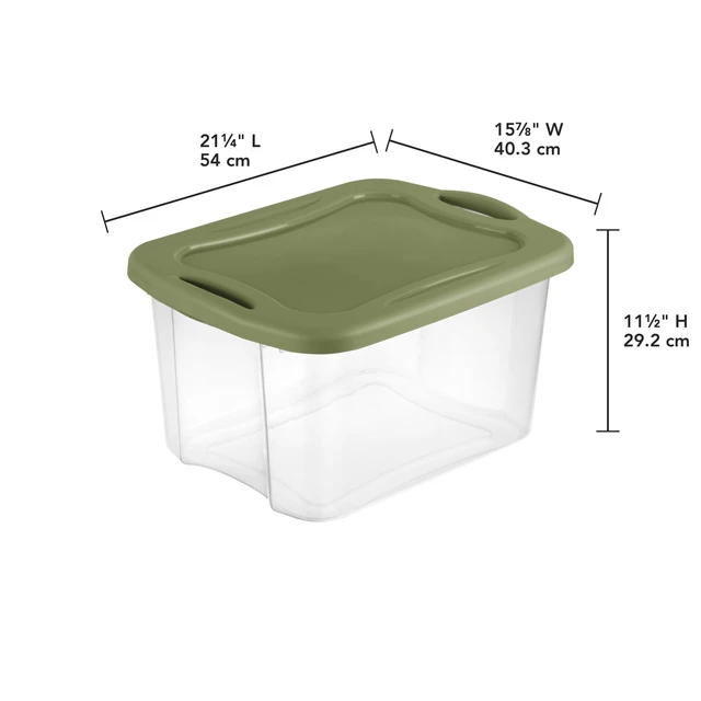 Alt view image 5 of 6 - Sterilite EZ Carry 40 Quart Medium Clear Plastic Storage Bin with Full-Grip Handles, Green