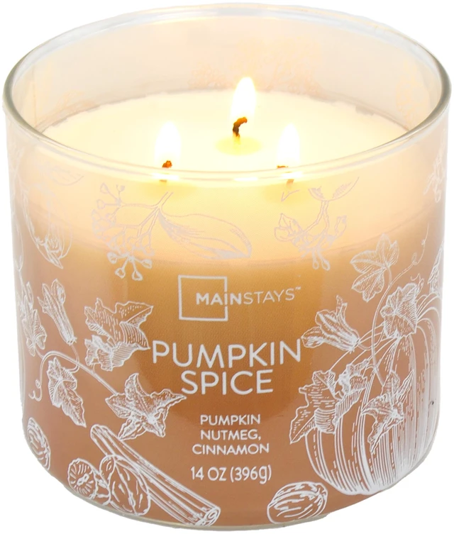 Main image of Mainstays Pumpkin Spice Scented 3-Wick Ombre Wrapped Jar Candle, 14oz