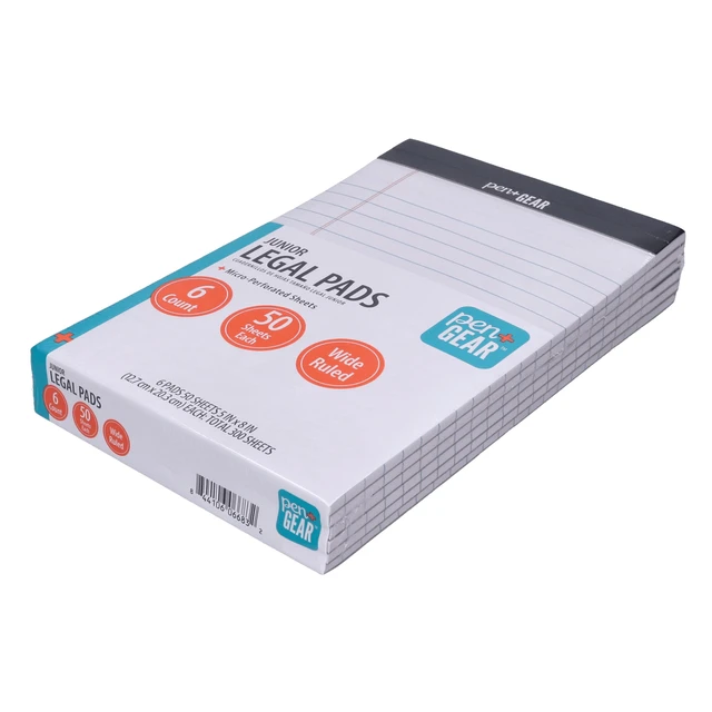 Alt view image 3 of 7 - Pen+Gear Wide Ruled Junior Legal Pads, 5x8 Inches, White, 50 Sheets per Pad, 6 Pack
