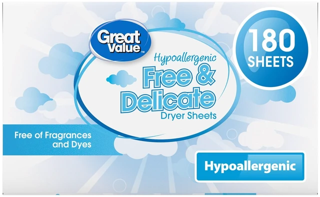 Main image of Dryer Sheets, Great Value Free & Delicate Hypoallergenic, 180 Count